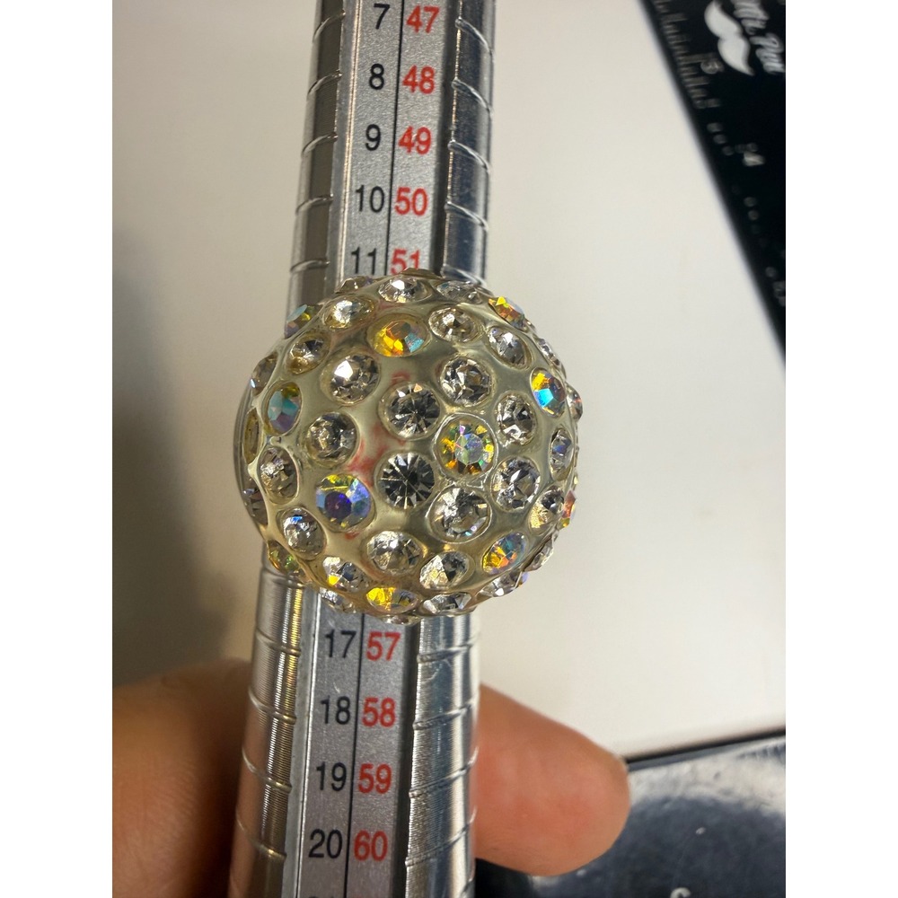 Chunky Resin Dome Ring Clear Iridescent Rhinestone Statement Band Size 6.5